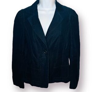 Ann Taylor Corton Corduroy Blazer Jacket Notched Lapel Button Dark Navy Blue 6